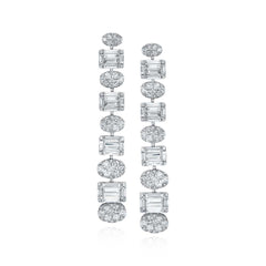 Baguette And Oval Diamond Long Earrings