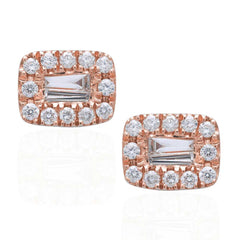 Baguette Square Stud Earrings Rose Gold