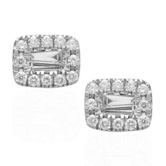 Baguette Square Stud Earrings White Gold