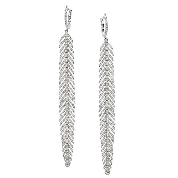 Diamond Feather Earrings Long