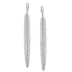 Diamond Feather Earrings Long White Gold