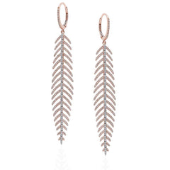 Diamond Feather Earrings Short Rose Gold