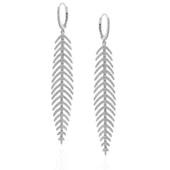 Diamond Feather Earrings Short White Gold