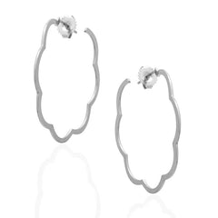 Flower Outline Hoop Earrings White Gold