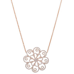 Ornate Open Flower Necklace Rose Gold